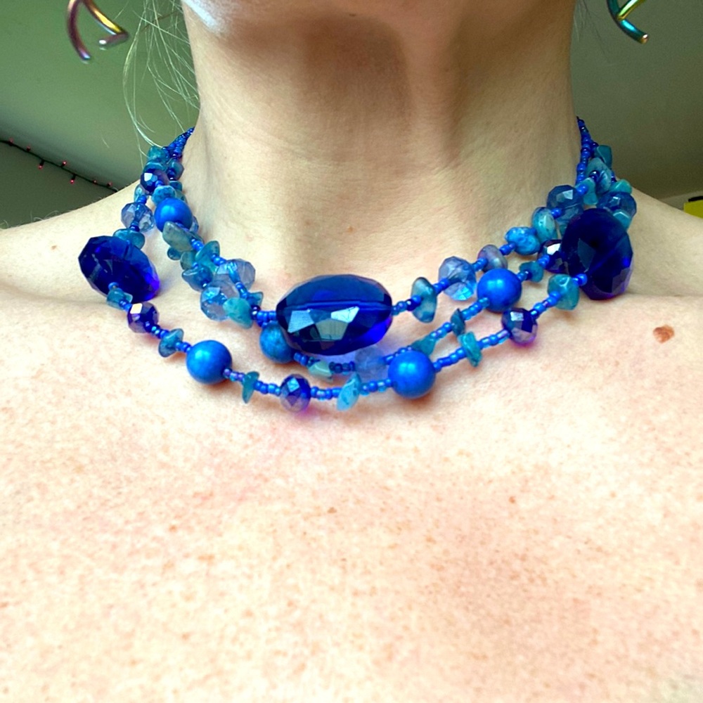 Beautiful blue glass bead Vintage necklace Handmade